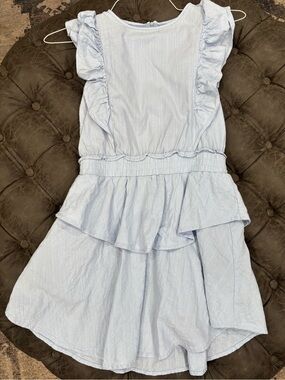 Girls' Light Blue Ruffle Tier Dress with Elastic Waist